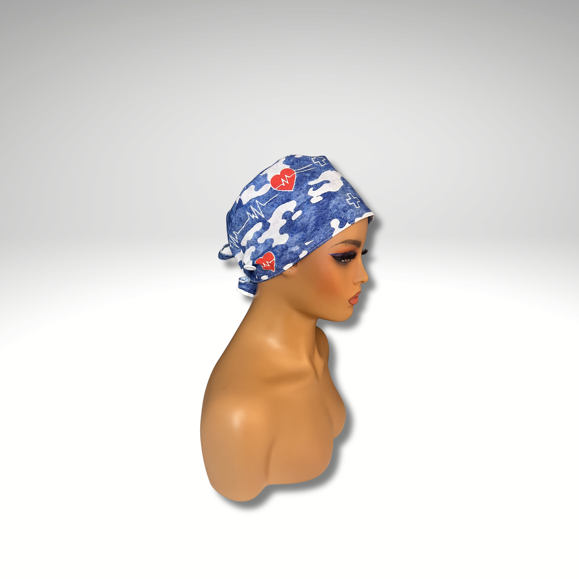 Blue camouflage satin scrub cap